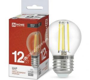 Лампа LED-ШАР-deco 12W/4000K/E27/1350Lm прозрачная IN HOME (10/50) 1